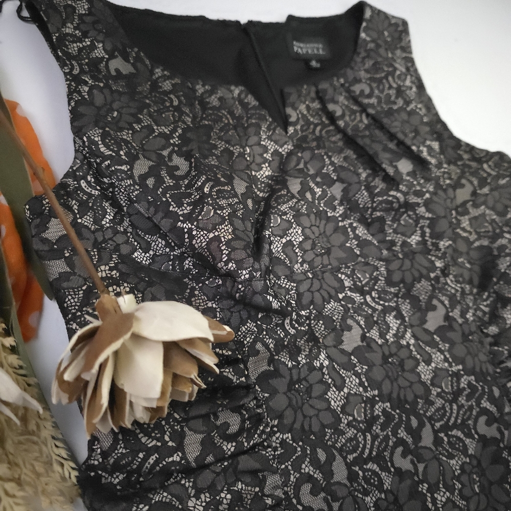 Adrianna Papell Black Bronze Lace Textures Dress Sz 12 - Picture 3 of 9